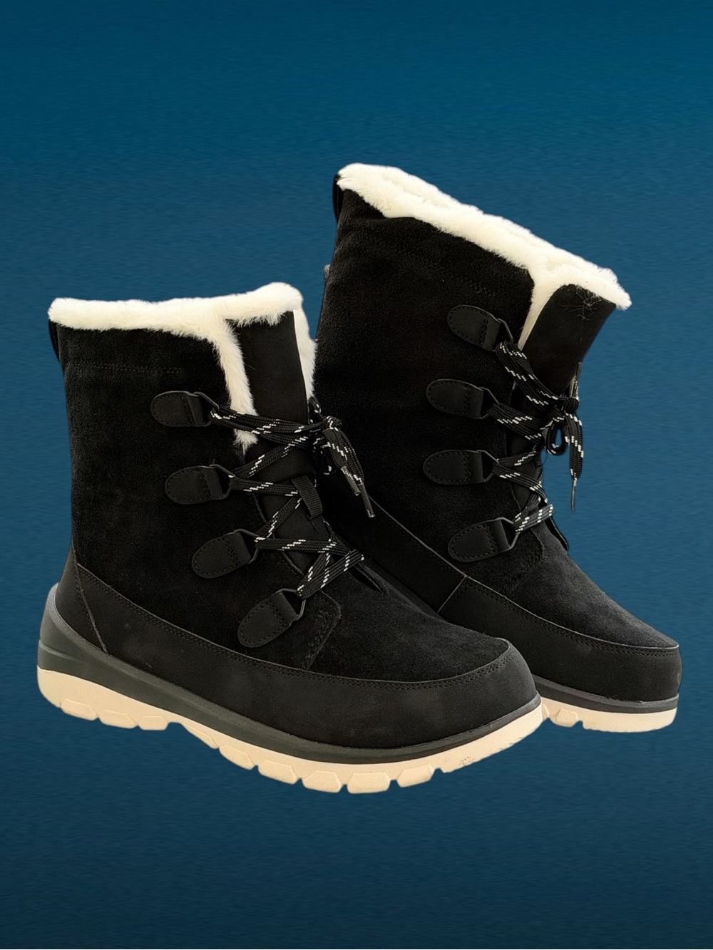Universal Thread Corie Black Faux Suede and White Faux Fur Winter Hiker Boots 11